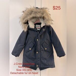 J.Crew CrewCuts Navy Blue Coat with Fur Hood